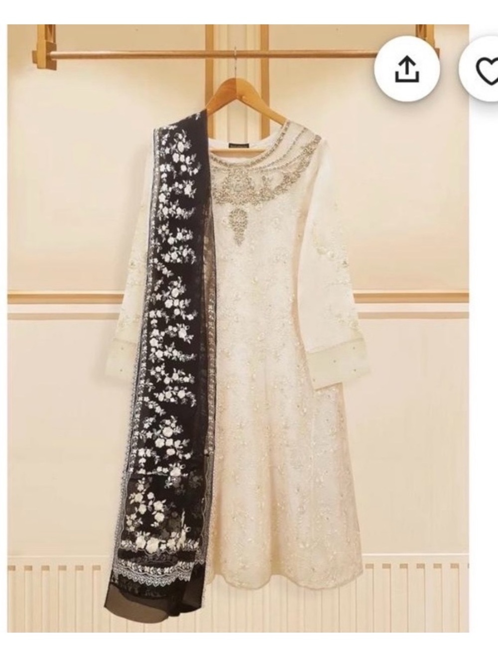 Elegant Kids White Embroidered Dress with Black Dupatta